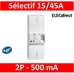 Legrand - Disjoncteur de branchement EDF 15/45A sélectif - 500mA - bipolaire - Réf.: 401003