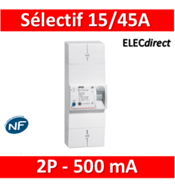 Legrand - Disjoncteur de branchement EDF 15/45A sélectif - 500mA - bipolaire - Réf : 401003