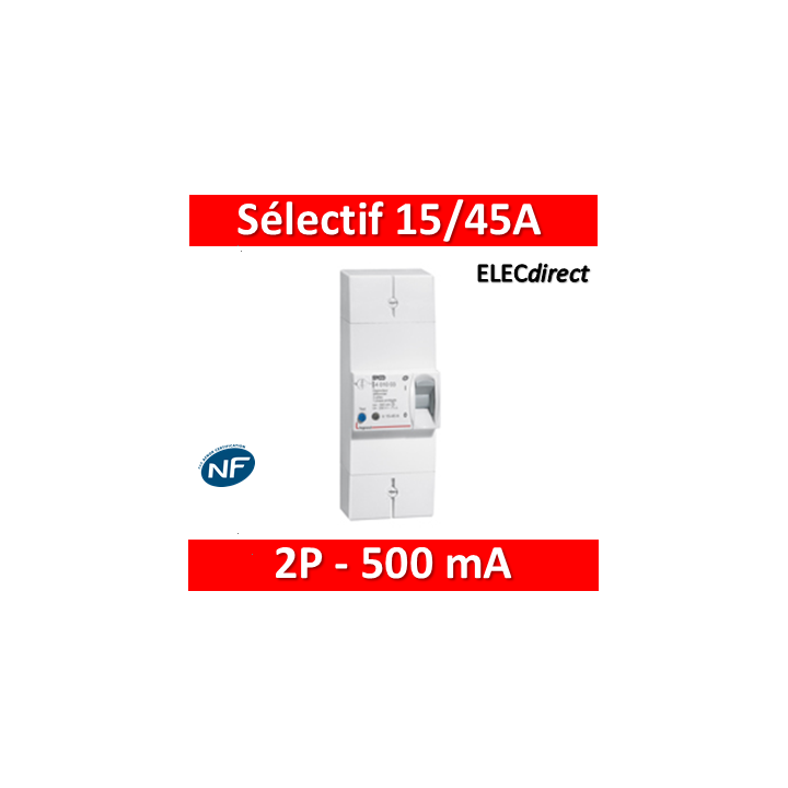 Legrand - Disjoncteur de branchement EDF 15/45A sélectif - 500mA - bipolaire - Réf.: 401003