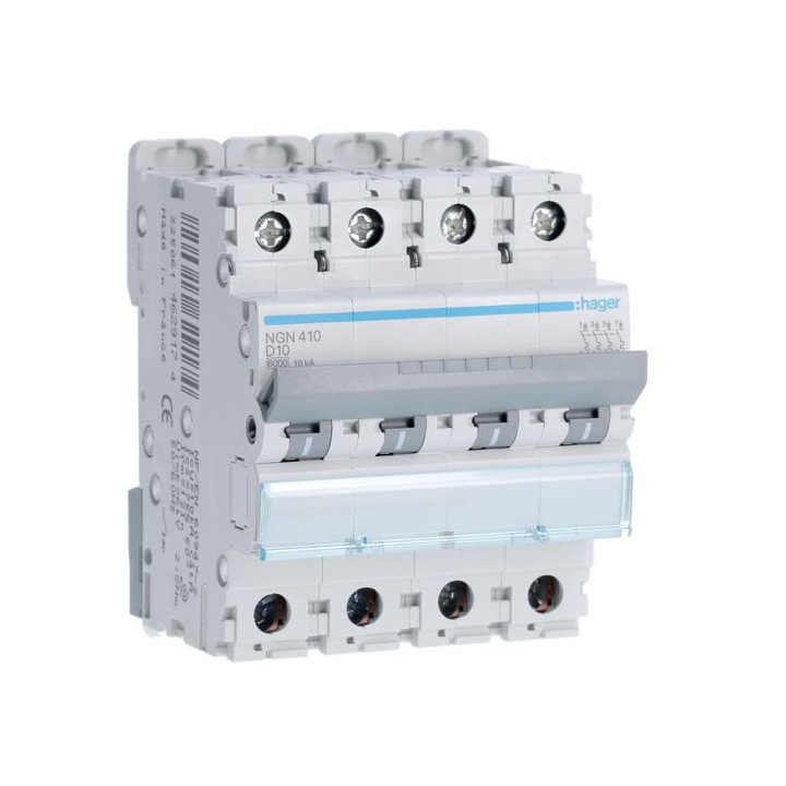 HAGER - Disjoncteur 4P 6/10kA - Courbe D - 10A 4M Réf :NGN410