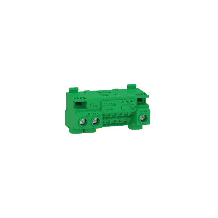 Schneider - Resi9 - bornier terre 63A + cavalier - auto 11x1,5² à 4² - vis 3x6² à 25² - LGYT1E14