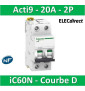 Schneider - Acti9 - iC60N - Disjoncteur - 2P - 20A - 6kA - courbe D -  Réf : A9F75220