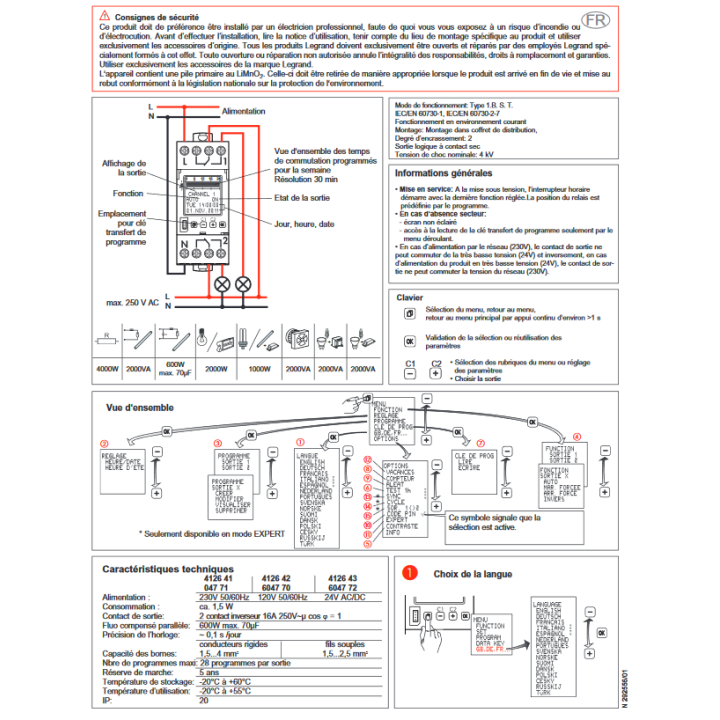 Legrand - Interrupteur horaire programmable digital - multifonction - AUTO -  2 sorties - 16A - 412641