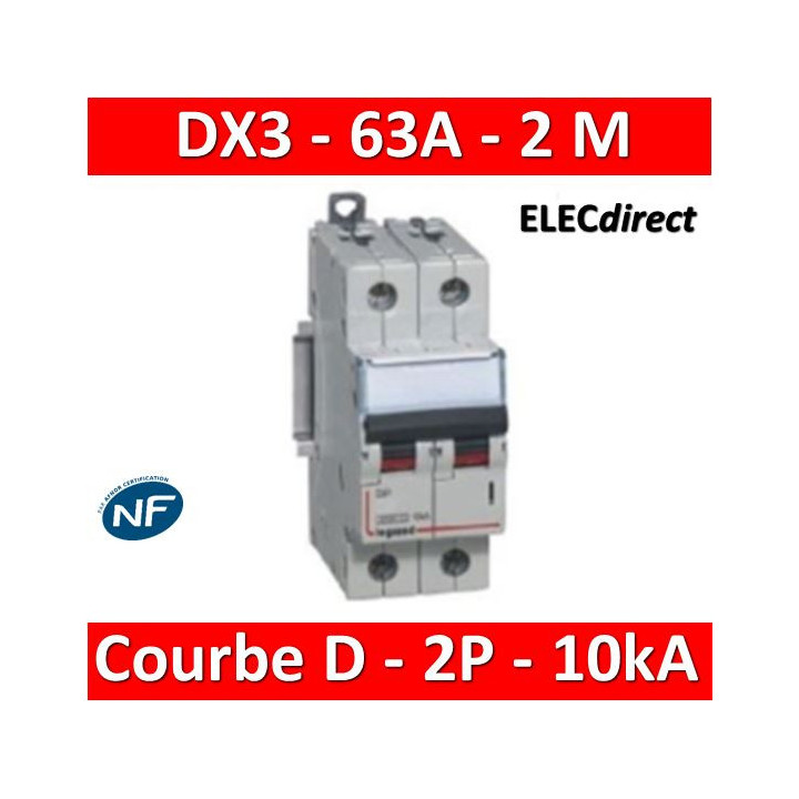 Legrand - Disjoncteur Bipolaire DX3 63A - 10kA - courbe D - 408021