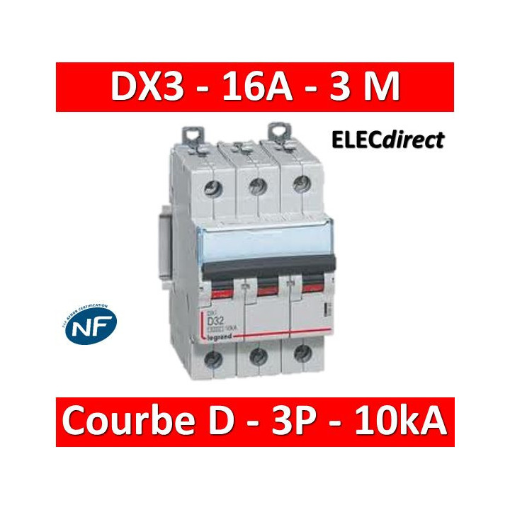 Legrand - Disjoncteur 3P DX3 16A - 10kA - courbe D - 408059
