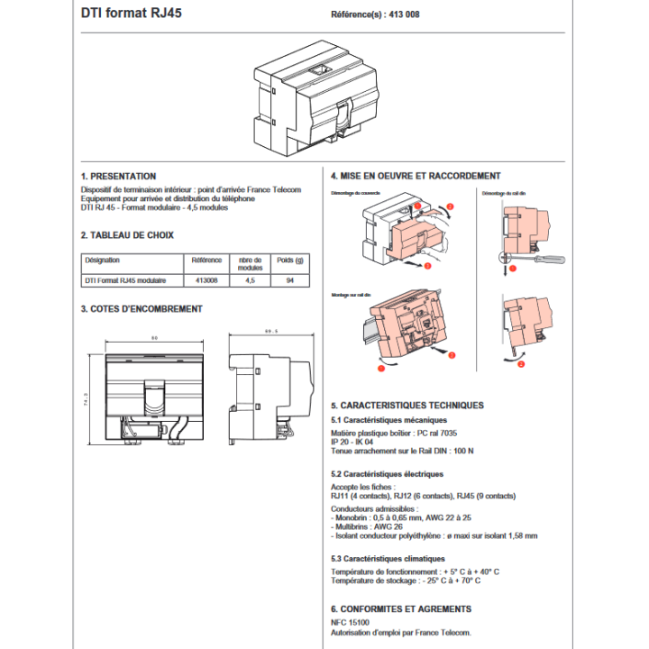 Legrand - DTI RJ45 format modulaire - 413008