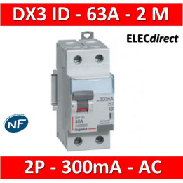 Legrand - DX3 - Interrupteur Différentiel  - 2P - 63A - 300mA  - Type AC - Réf : 411526