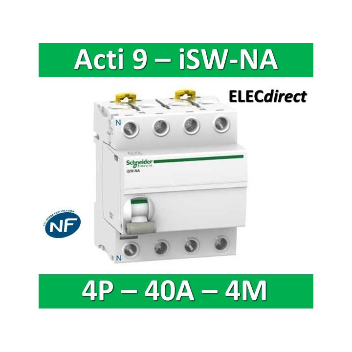 Schneider - Interrupteur-sectionneur 40A à déclenchement -3P+N - Acti9 - ISW-NA - A9S70740