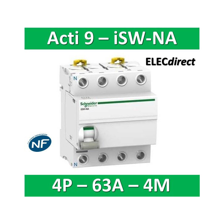 Schneider - Interrupteur-sectionneur 63A à déclenchement 3P+N - Acti9 - ISW-NA - Réf : A9S70763