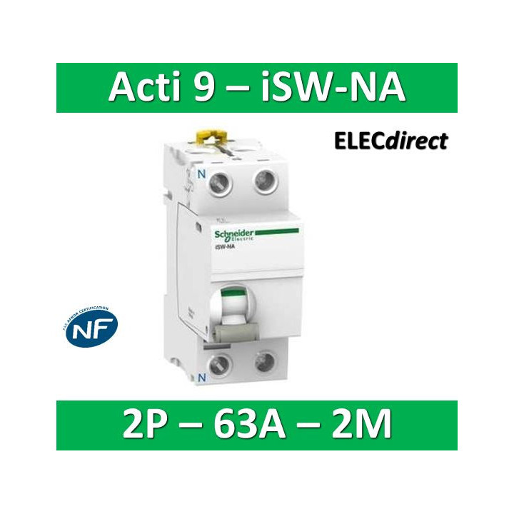 Schneider - Interrupteur-sectionneur bipolaire 63A à déclenchement - Acti9 - ISW-NA - A9S70663