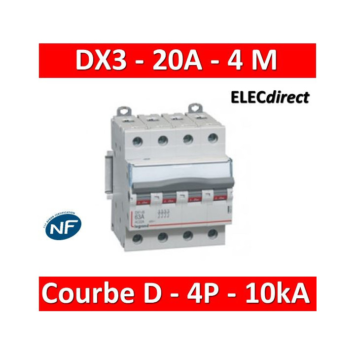 Legrand - Disjoncteur 4P DX3  20A - 10kA - courbe D - Réf : 408118