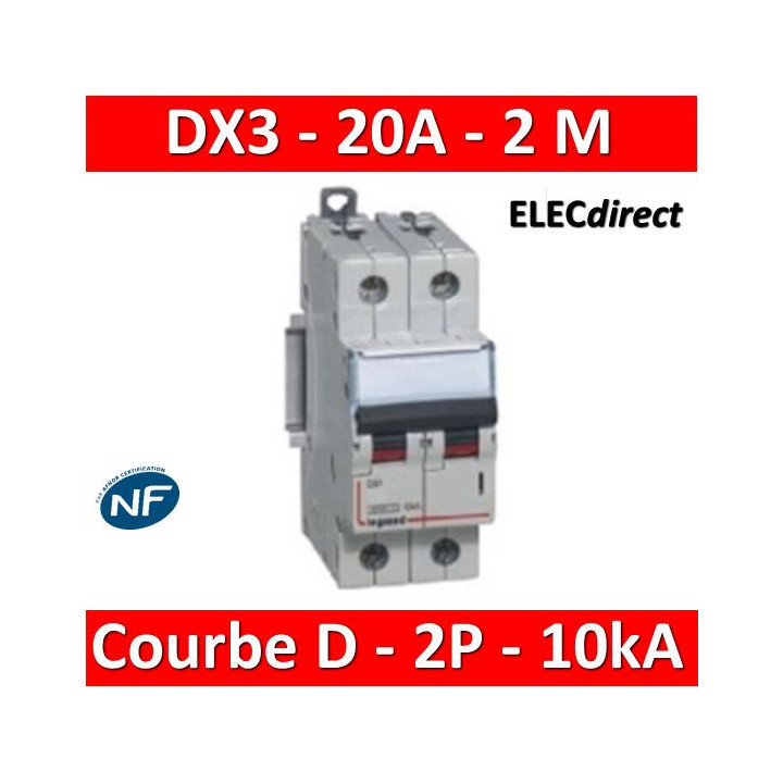 Legrand - Disjoncteur bipolaire DX3  20A - 10kA - courbe D - 408016
