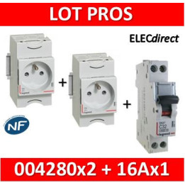 Legrand - LOT - PC 2P+T 16A 220V  Modulaire x 2 + disjoncteur 16A - 004280x2 + 406774x1