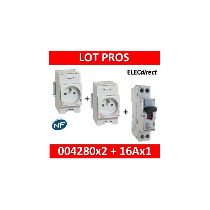 Legrand - LOT - PC 2P+T 16A 220V  Modulaire x 2 + disjoncteur 16A - 004280x2 + 406774x1