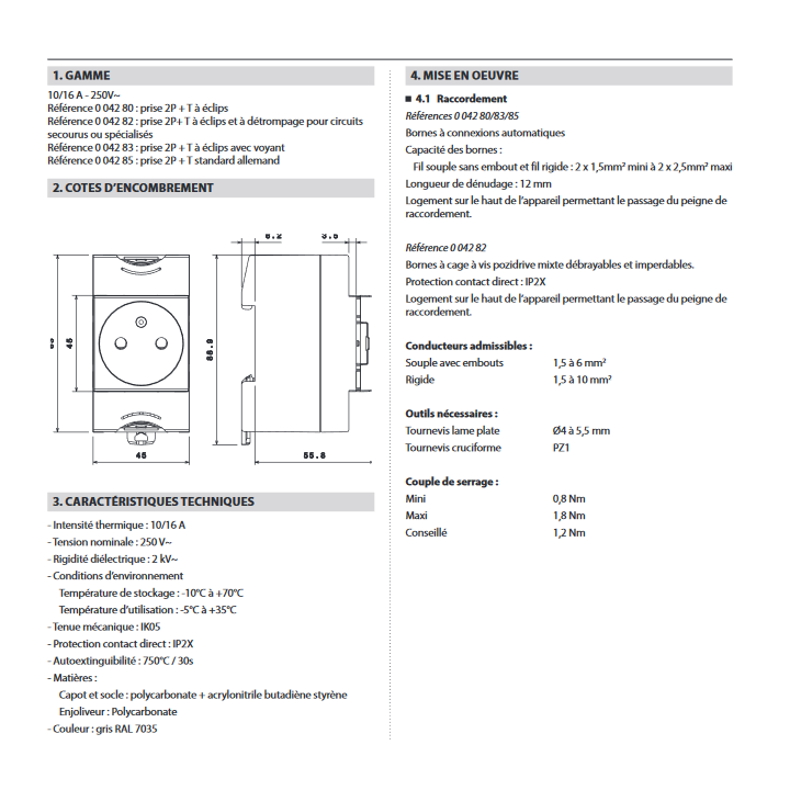 Legrand - LOT - PC 2P+T 16A 220V  Modulaire x 2 + disjoncteur 16A - 004280x2 + 406774x1