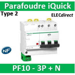 Schneider - Parafoudre iQuick PF10 3P+N - 10KA - Livré sans câble de terre - A9L16618