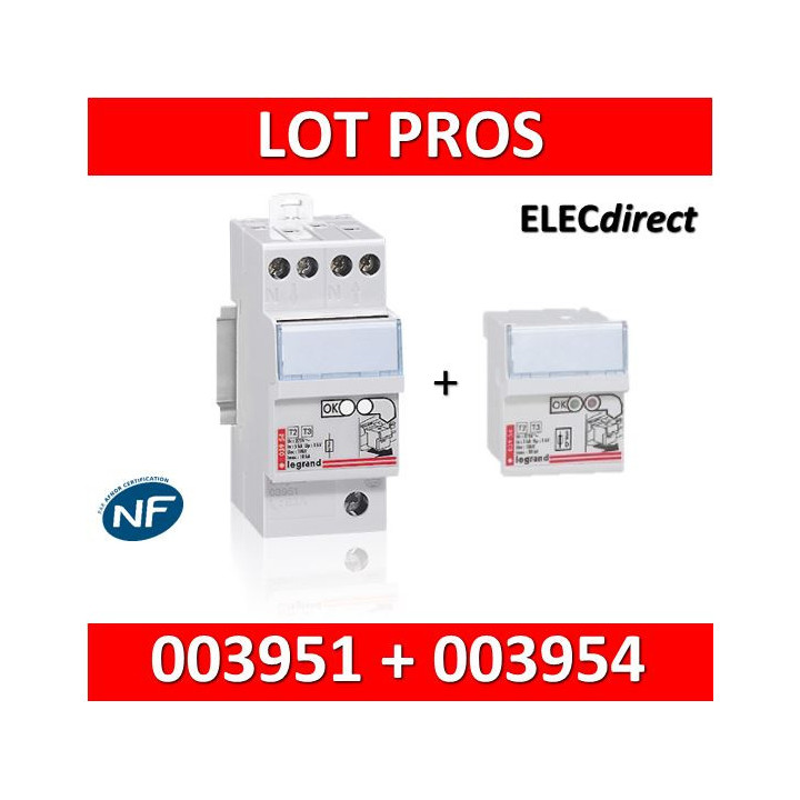 Legrand - Parafoudre bipolaire 220V - Type 2 LEXIC avec protection intégrée + cassette de rechange - 003951 + 003954
