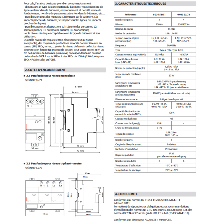 Legrand - Parafoudre bipolaire 220V - Type 2 LEXIC avec protection intégrée + cassette de rechange - 003951 + 003954