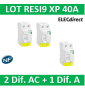 SCHNEIDER - LOT de 3 inter dif. RESI9 XP - (2 - ID 2x40A 30mA AC/1 - ID 2x40A 30mA A) - R9PRC240x2+R9PRA240