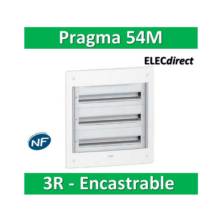 Schneider - Coffret électrique PRAGMA - encastré - 54 modules - 3 rangées de 18M - PRA32318