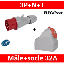 Legrand - Fiche mobile droite P17 IP44 32A - 380V~ à 415V~ - 3P+N+T - Mâle+socle - 555239+555259