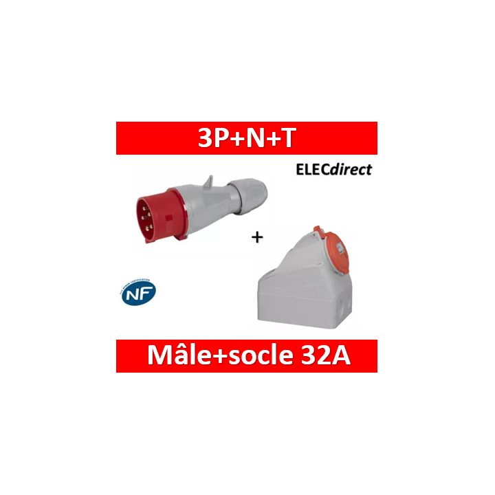Legrand - Fiche mobile droite P17 IP44 32A - 380V~ à 415V~ - 3P+N+T - Mâle+socle - 555239+555259