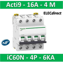 Schneider - Acti9 - iC60N - Disjoncteur - 4P - 16A - 6kA - courbe C - Réf : A9F77416