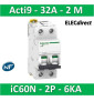 Schneider - Acti9 - iC60N - Disjoncteur - 2P - 32A - 6kA - courbe C - Réf : A9F77232