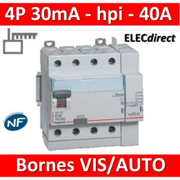 LEGRAND - Inter différentiel DX3-ID 4P 40A - 30mA - HPI - Départ Haut - 5M - Réf : 411658