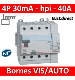 LEGRAND - Inter différentiel DX3-ID 4P 40A - 30mA - HPI - Départ Haut - 5M - Réf : 411658