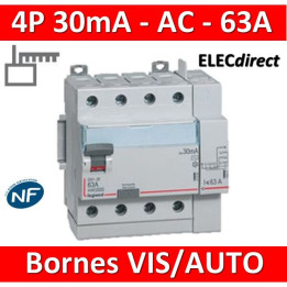 LEGRAND - Inter différentiel DX3-ID 4P 63A - 30mA - AC - Départ Haut - 5M - Réf : 411653
