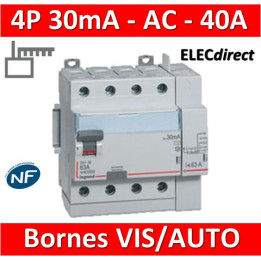 LEGRAND - Inter différentiel DX3-ID 4P 40A - 30mA - AC - Départ Haut - 5M - Réf : 411652