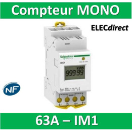 Schneider - Compteur d'énergie 230V - MONO IM1 - 63A - A9MEM2100- Acti 9