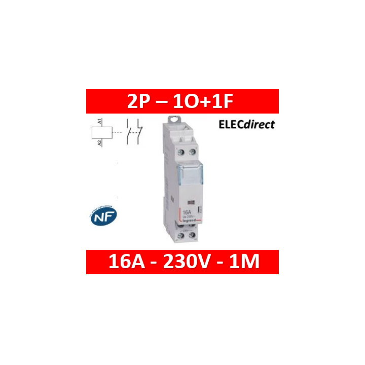 Legrand - Contacteur de puissance bipolaire bobine 230V - 16A - 1O+1F - 412521