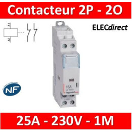 Legrand - Contacteur de puissance bipolaire bobine 230V - 25A - 2O - 412524