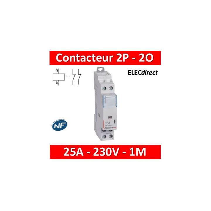 Legrand - Contacteur de puissance bipolaire bobine 230V - 25A - 2O - 412524