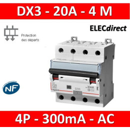 LEGRAND - Disjoncteur Différentiel  DX3  4P - 20A - 300MA - AC - Réf : 411206