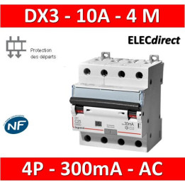 LEGRAND - Disjoncteur Différentiel  DX3  4P - 10A - 300MA - AC - Réf : 411204