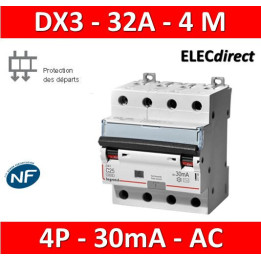 LEGRAND - Disjoncteur Différentiel  DX3  4P - 32A - 30MA - AC - 411189