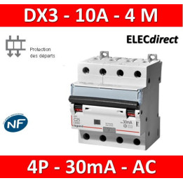 LEGRAND - Disjoncteur Différentiel  DX3  4P - 10A - 30MA - AC - 411185