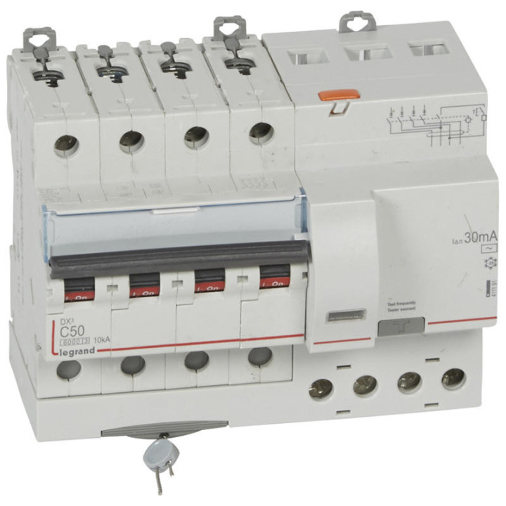 Legrand Disjoncteur différentiel  DX³6000 10kA - 4P 400V - 50A - type AC 30mA - 411191