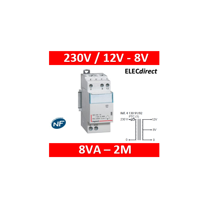 Legrand - Transformateur pour sonnerie - 230V / 12V - 8V - 8VA - 413091
