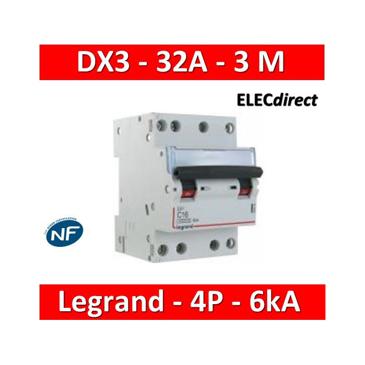 Legrand - Disjoncteur 4P DX3 - 32A - 6kA - courbe C - 406913