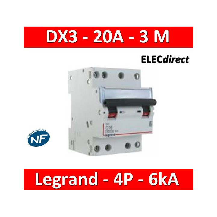 Legrand - Disjoncteur 4P DX3 - 20A - 6kA - courbe C - 406911