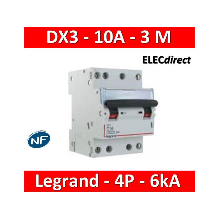 Legrand - Disjoncteur 4P DX3 10A - 6kA - courbe C - 406908