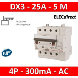 LEGRAND - Disjoncteur différentiel DX3 4P - 25A - 300ma - AC -Réf : 411218