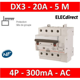 LEGRAND - Disjoncteur différentiel DX3 4P - 20A - 300ma - AC - Réf : 411217