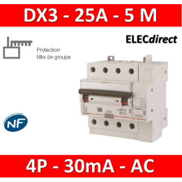 LEGRAND - Disjoncteur différentiel DX3 4P - 25A - 30ma - AC - 411199