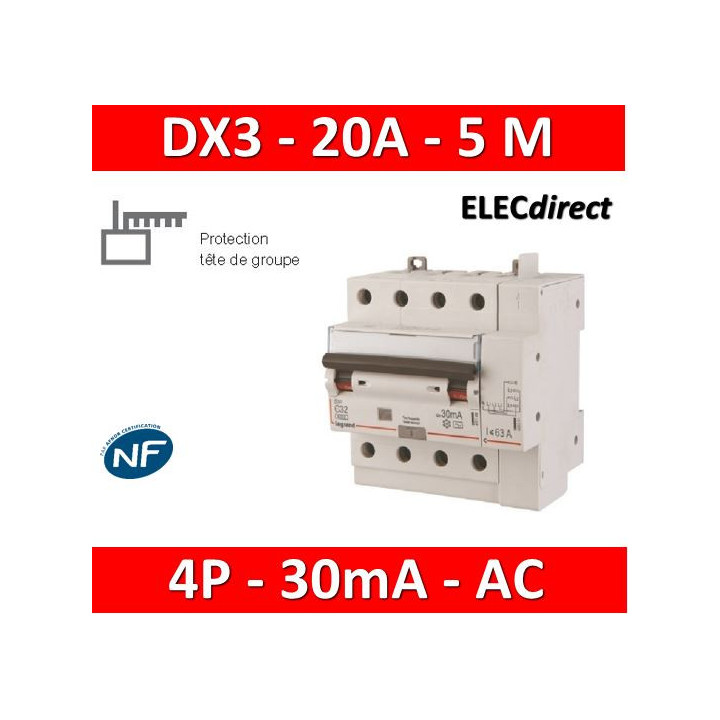 LEGRAND - Disjoncteur différentiel DX3 4P - 20A - 30ma - AC - 411198