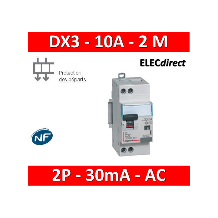 LEGRAND - Disjoncteur différentiel DX3 P+N - 10A - 30mA - AC -Réf : 410704